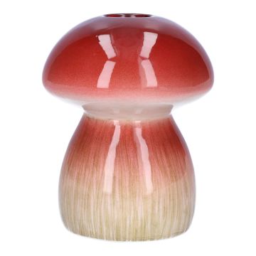 Florero de cerámica REFELINDE, forma de seta, rojo-beige, 12cm, Ø9,5cm