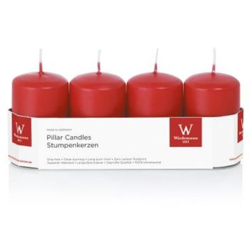 Velas de Adviento JENARO, 4 piezas, rojo, 8cm, Ø5cm, 18h - Made in Germany