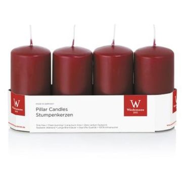 Velas de Adviento JENARO, 4 piezas, burdeos, 10cm, Ø5cm, 23h - Made in Germany