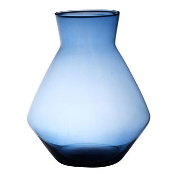 Florero RAMUNDA de cristal, reciclado, azul-transparente, 30cm, Ø25cm