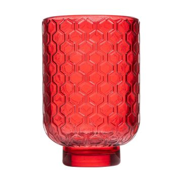 Portacandelitas LOIDA de cristal, diseño hexagonal, rojo-transparente, 13cm, Ø8,5cm