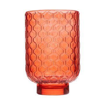 Portacandelitas LOIDA de cristal, diseño hexagonal, naranja-transparente, 13cm, Ø8,5cm