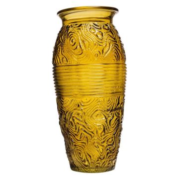 Jarrón de mesa de cristal OLALLA con borde decorativo, amarillo-transparente, 27,3cm, Ø12,5cm