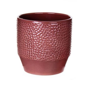 Jardinera de cerámica BIHAM, diseño martillado, rojo merlot, 16cm, Ø17,5cm