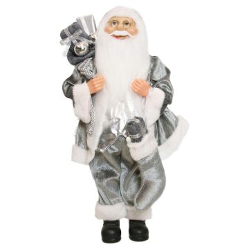 Figurita de Papá Noel WILKEN, saco de regalos, calcetín relleno, gris plateado, 20x14x45cm