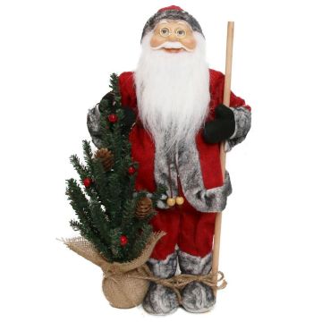 Figurita de Papá Noel HENNING, árbol de Navidad, palo de madera, rojo-gris, 24x14x45cm