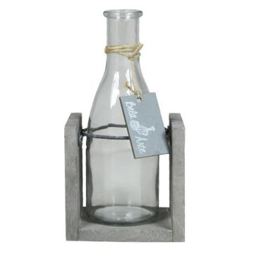Botella de cristal ANYA con soporte de madera, transparente, 10x8x20cm