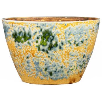 Jardinera ovalada de cerámica GIORGOS con diseño, ocre-verde-azul, 32x14x22cm