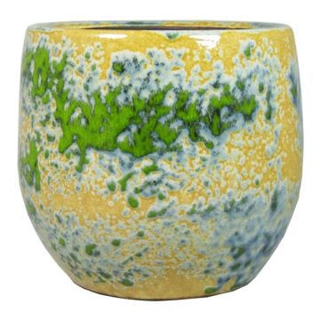 Jardinera de cerámica GIORGOS con diseño, ocre-verde-azul, 21cm, Ø23cm