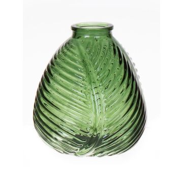 Florero NELLOMIO con estructura de hojas, vidrio, verde transparente, 13cm, Ø12cm