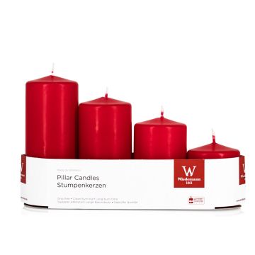 Velas de Adviento JENARO, 4 piezas, graduadas, rojo, 6cm, 8cm, 10cm, 12cm, Ø5cm - Made in Germany