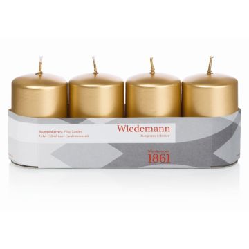 Velas de Adviento JENARO, 4 piezas, oro, 8cm, Ø5cm, 18h - Made in Germany