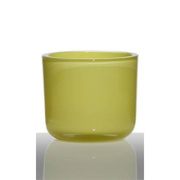 Jarrón para velas NICK, cilindro/redondo, amarillo-verde, 11cm, Ø12,5cm
