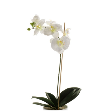 Orquídea Phalaenopsis de plástico ISIS, con palo, blanco, 60cm