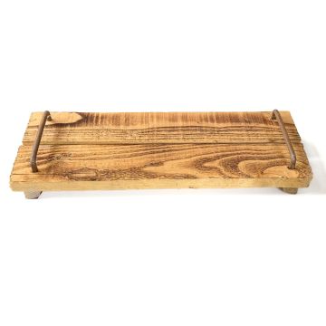 Bandeja vintage de madera FENRIK con asa, flameado natural, 50x14x4cm