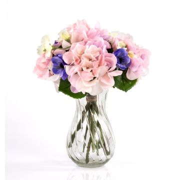 Ramo de hortensias artificiales PENELOPE con anémona, rosa-azul, 30cm, Ø20cm